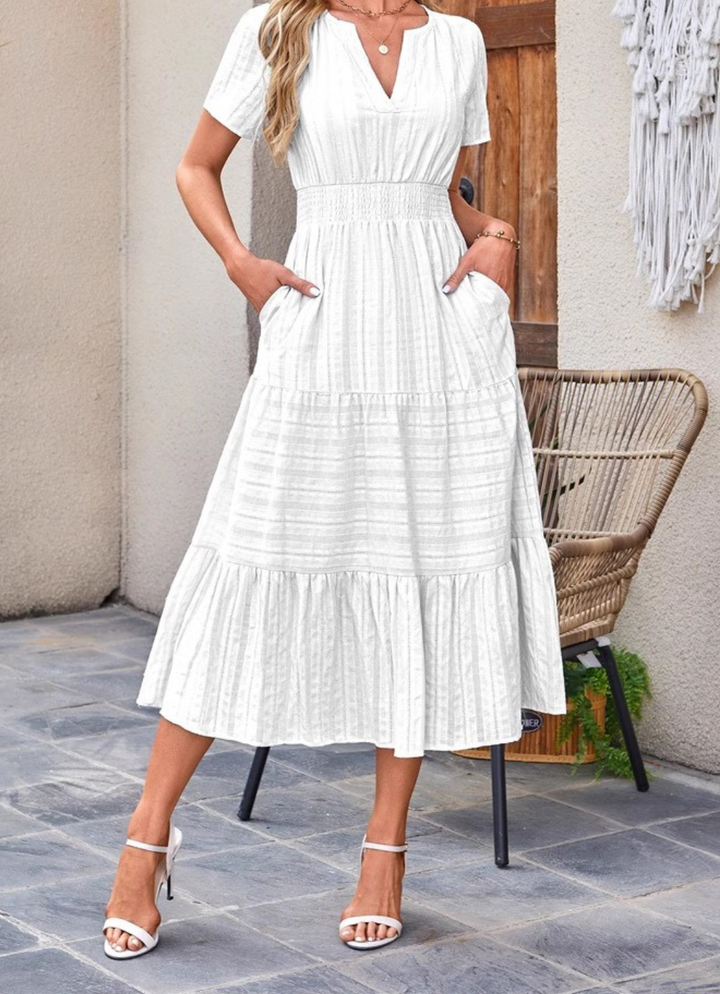 Valentine | Robe longue ample, encolure V et poches intégrées