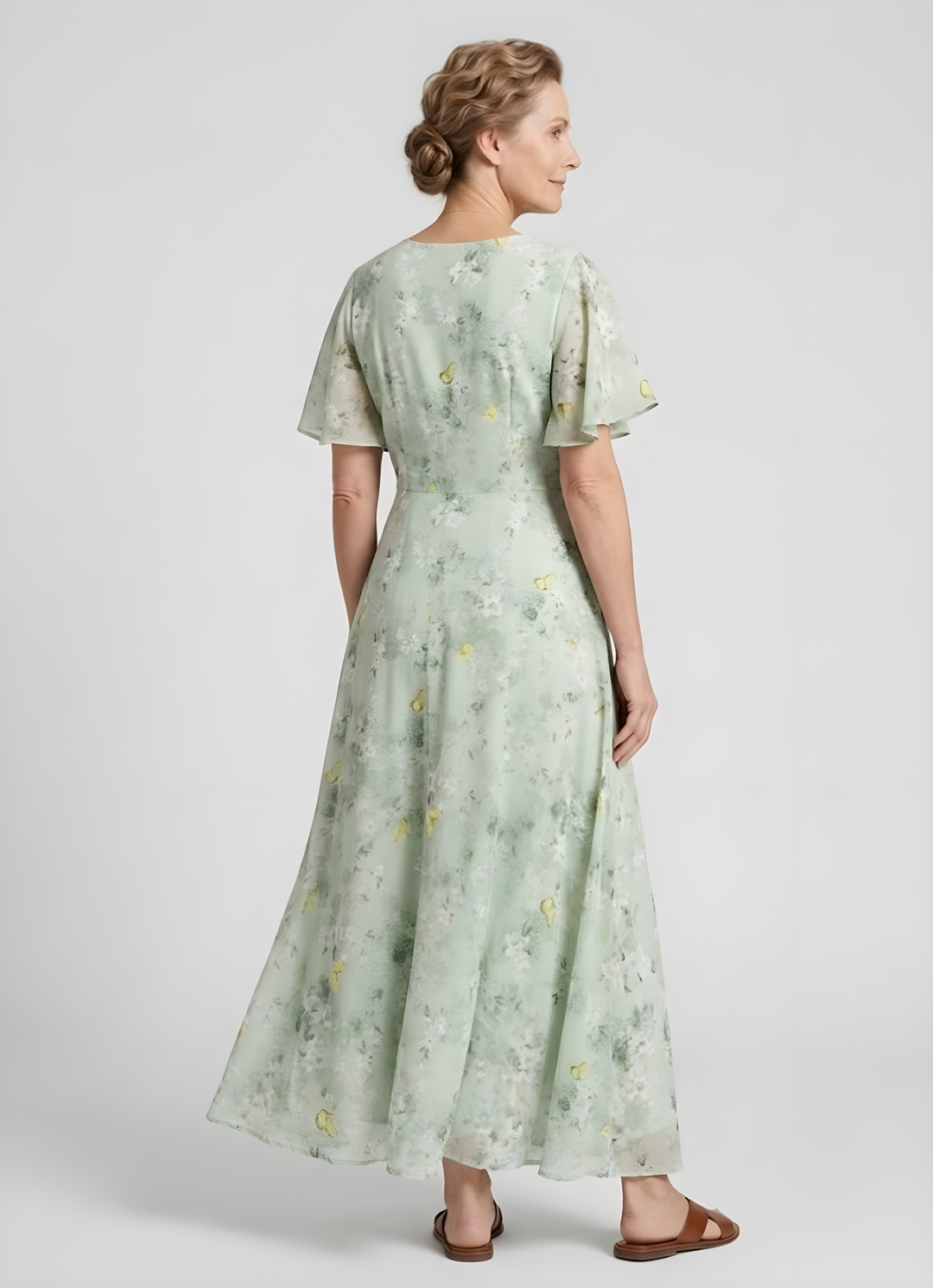 Anaïs | Robe longue fleurie en mousseline, corsage froncé et manches papillon