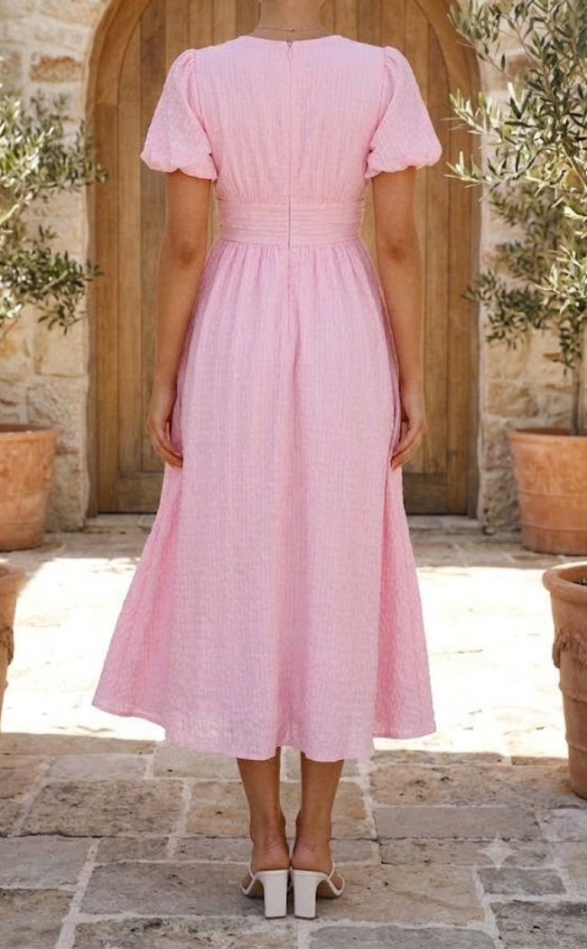 Manon | Robe midi fluide, corsage boutonné et jupe évasée