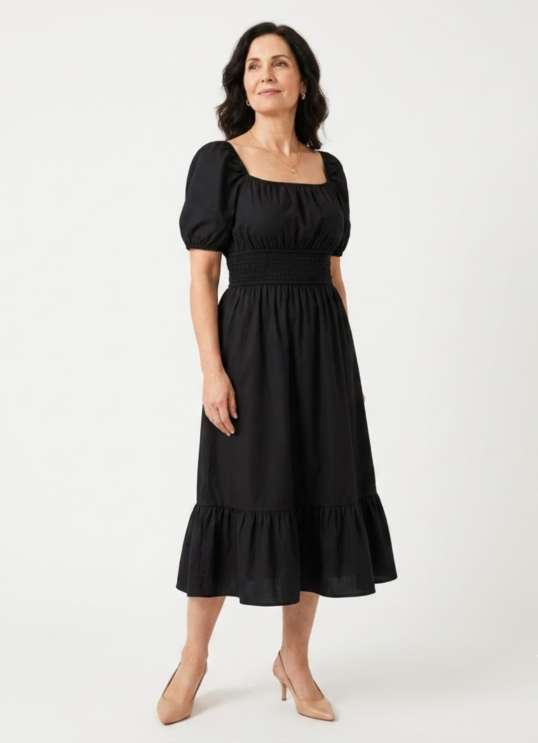 Noémie | Robe évasée, encolure carrée et manches bouffantes