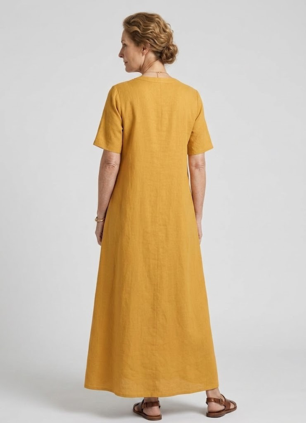 Rosalinde | Robe longue effet lin, coupe évasée et col tunique