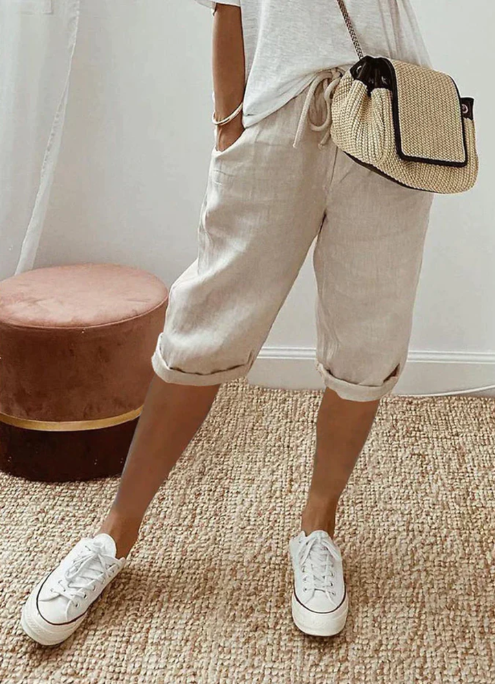 Pauline | Short en coton-lin, taille élastique et poches latérales
