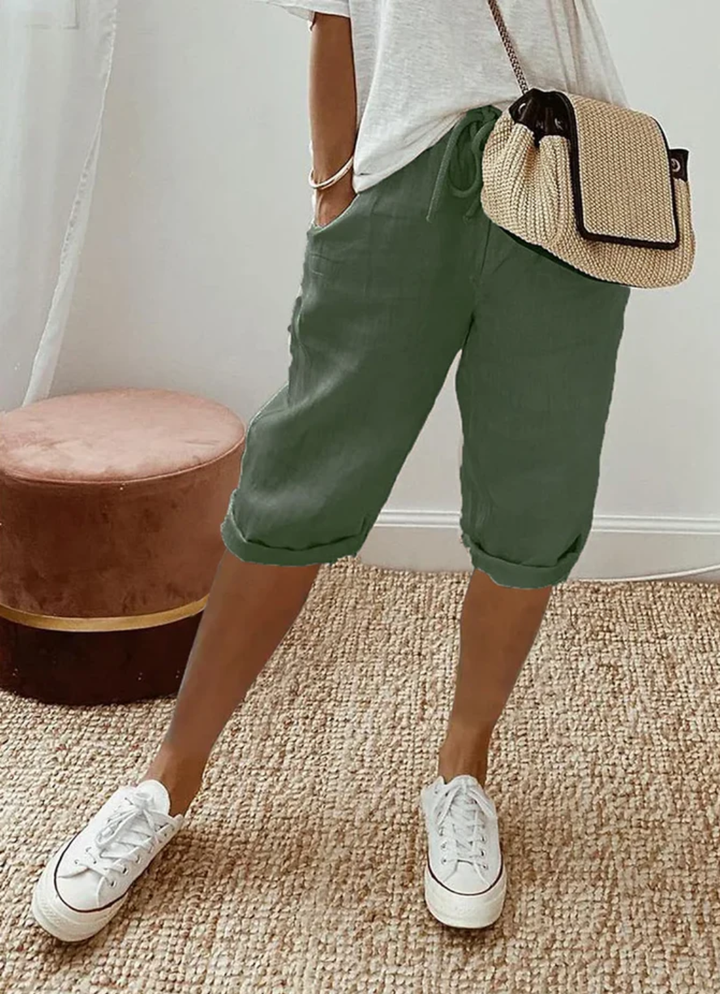 Pauline | Short en coton-lin, taille élastique et poches latérales