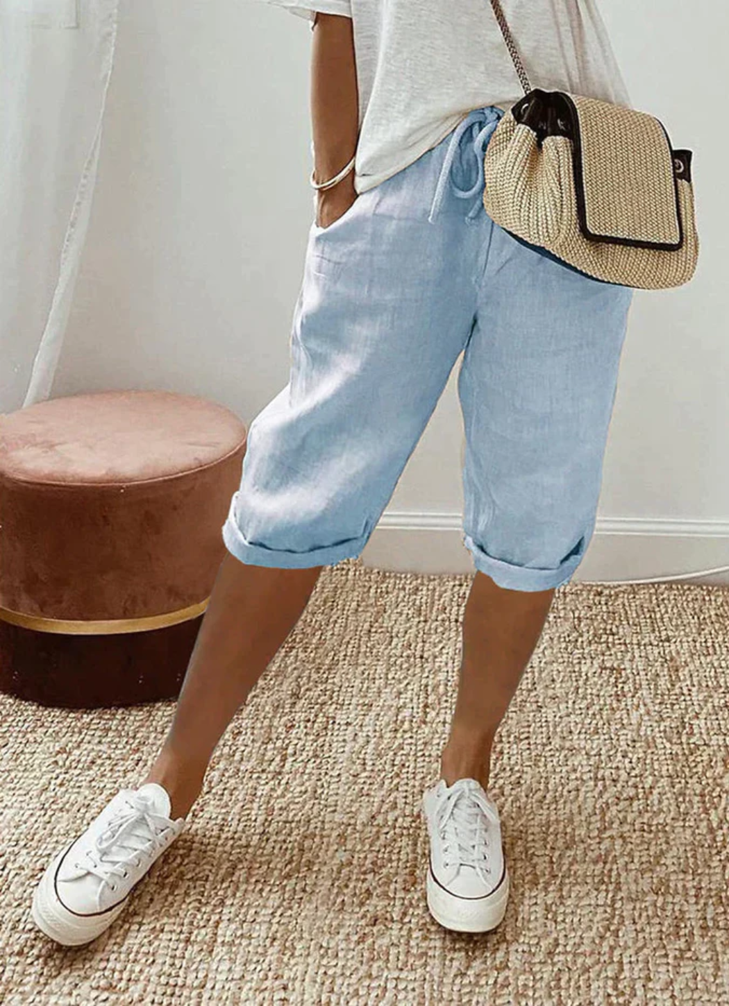Pauline | Short en coton-lin, taille élastique et poches latérales