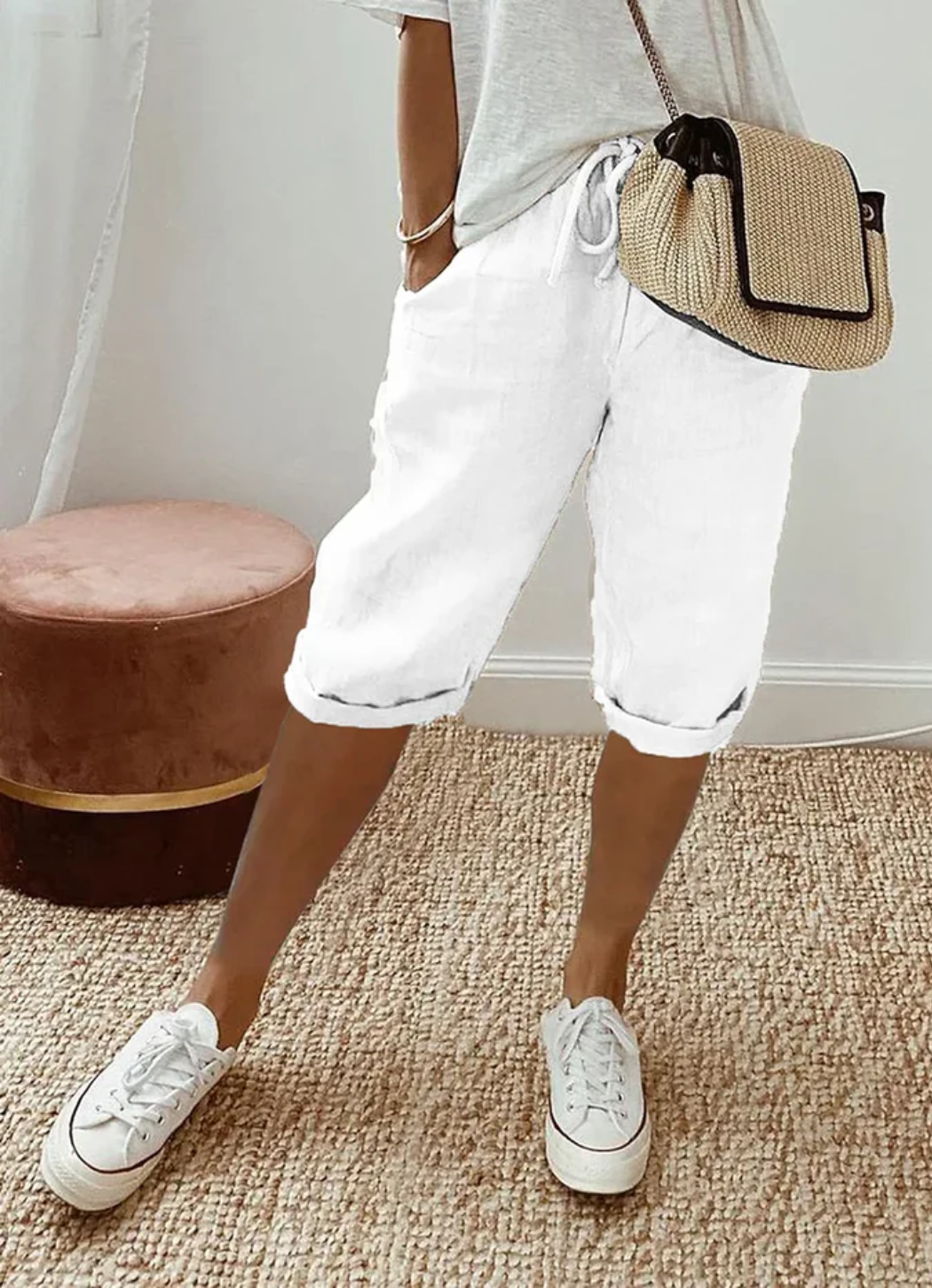 Pauline | Short en coton-lin, taille élastique et poches latérales