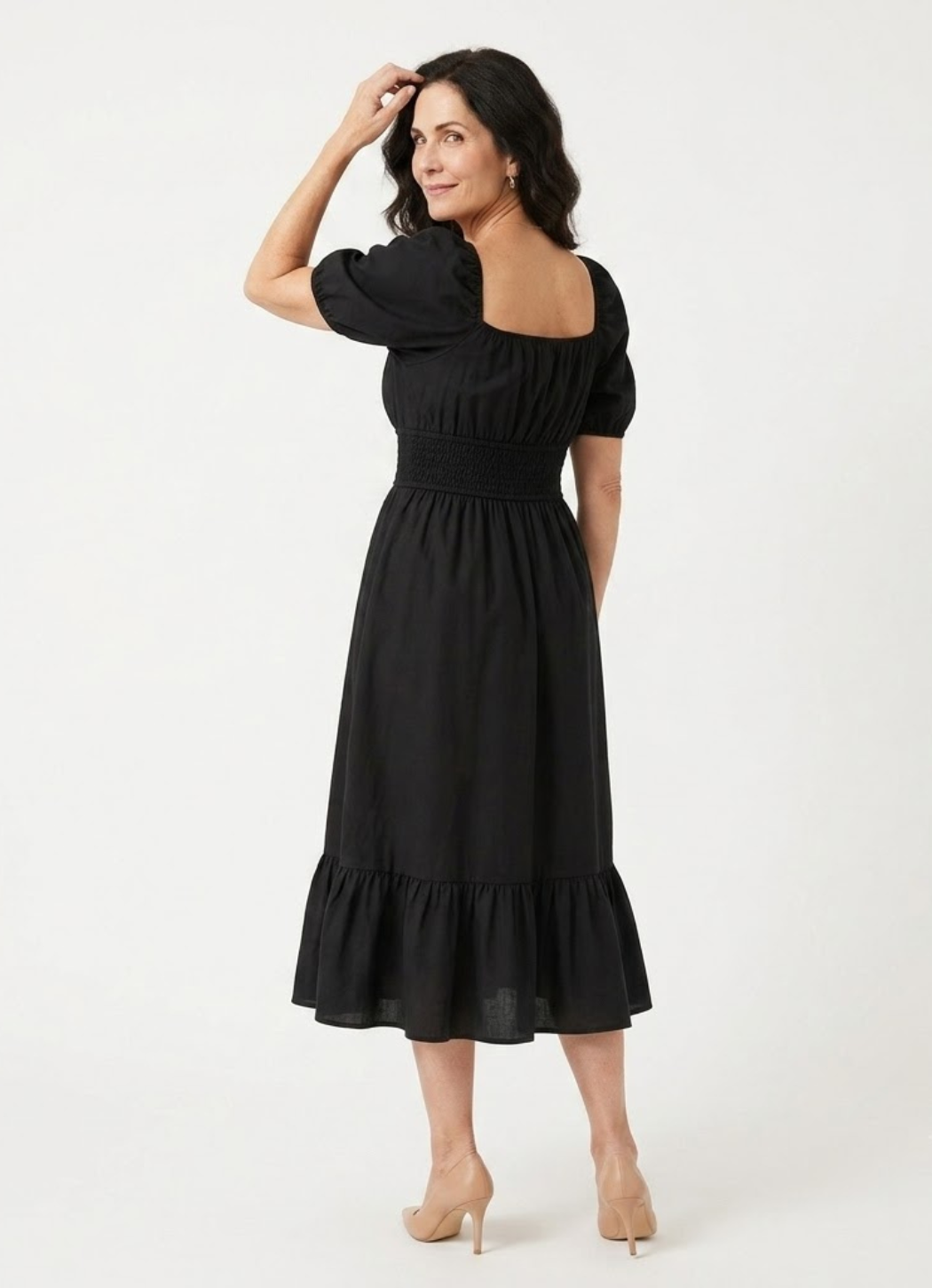 Noémie | Robe évasée, encolure carrée et manches bouffantes