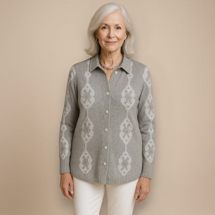 Renee | Blouse à capuche en tricot élégante avec motif en diamant
