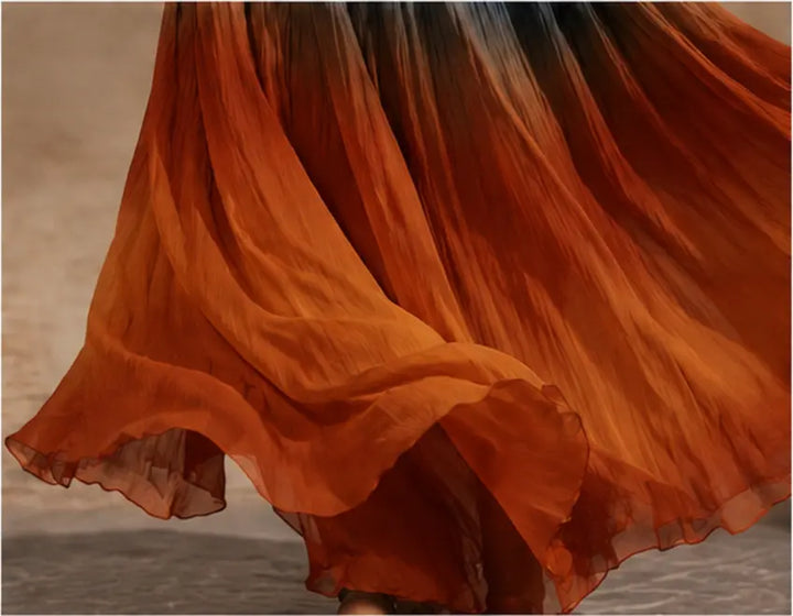 Marion | Robe longue boho, dégradé et jupe en ligne A